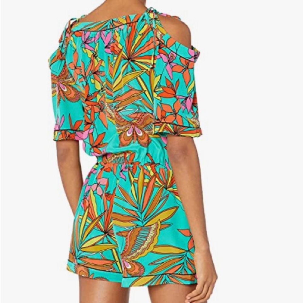 🌺 Trina Turk Women's Affable Papillion Palm Print Cold Shoulder Romper - Picture 2 of 10